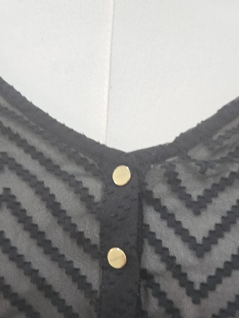 bebe Black Sheer Chevron Top with Gold Buttons - Picture 7 of 8